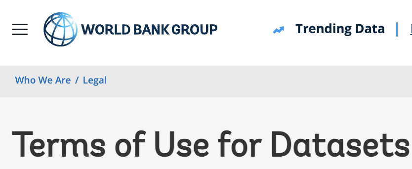 Screenshot of a data terms of use page