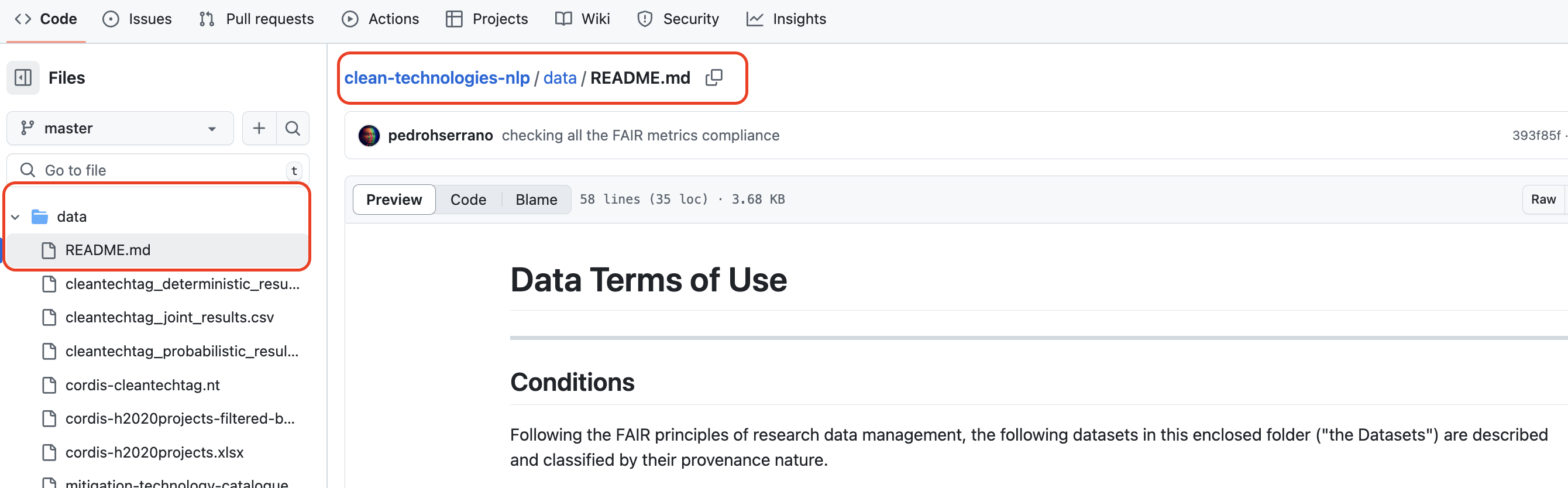 Folder structure containing a README or license file