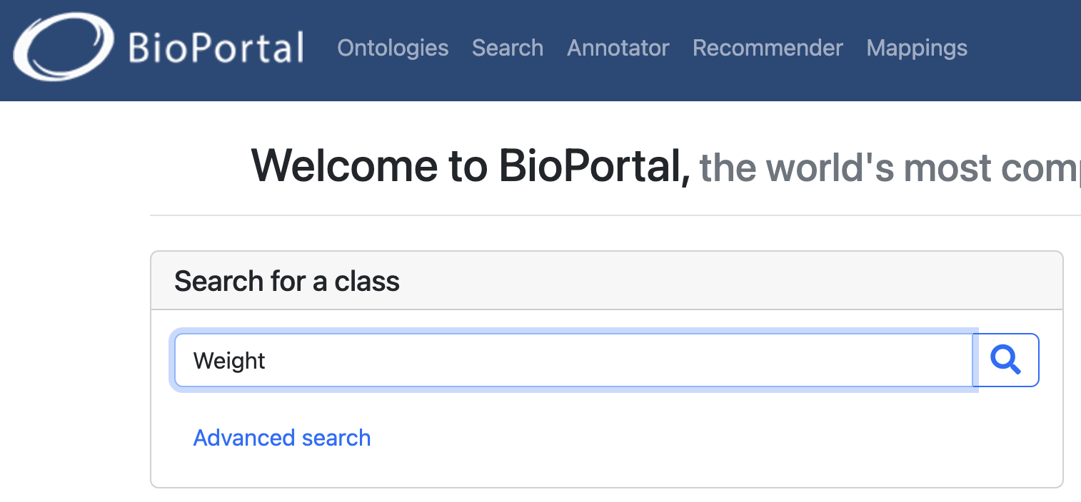 BioPortal search results interface