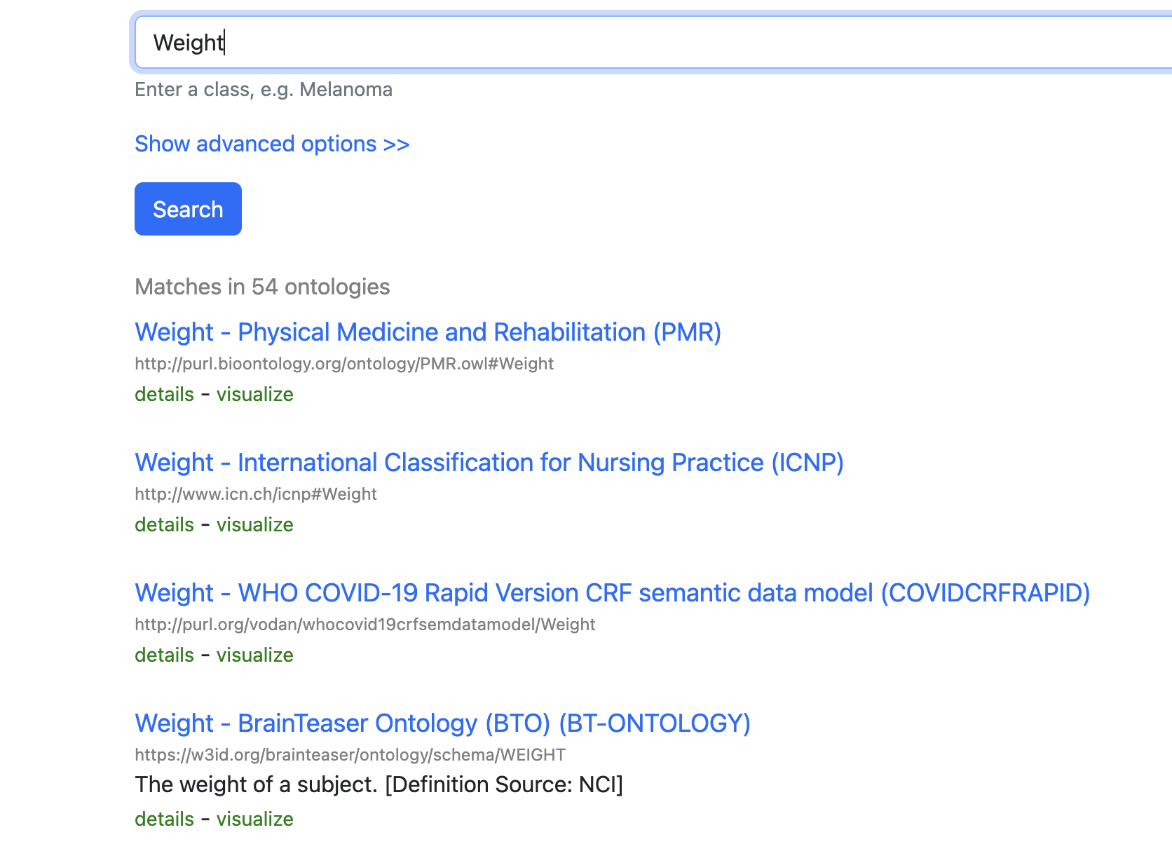Different ontology matches for the same concept